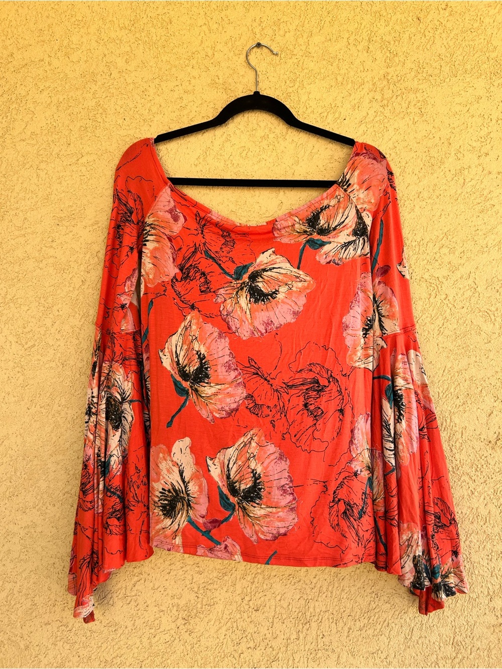 We The Free Birds Of Paradise Off-Shoulder Orange Floral Bell-Sleeve Top - Picture 6 of 7